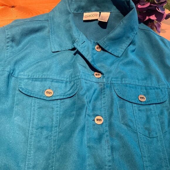 Chico’s Turquoise Suede-like Top - Picture 4 of 11